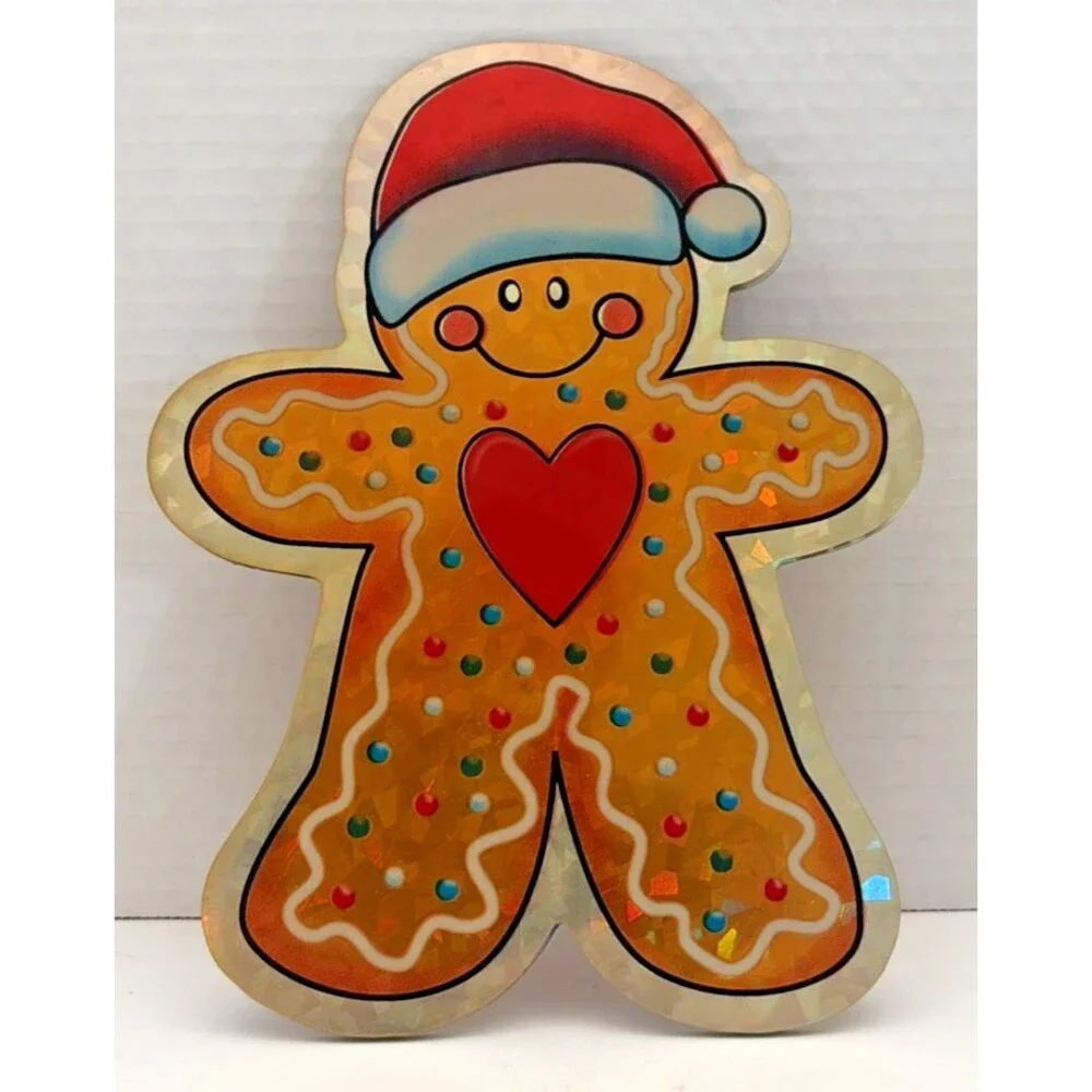 Vtg Christmas Foil Cutouts Snowman Gingerbread Man Die Cut Cardboard Lot of 8